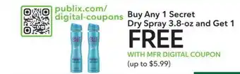 Publix Secret Dry Spray 3.8-oz offer