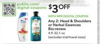 Publix Head & Shoulders Or Herbal Essences Bio : Renew offer