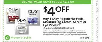 Publix Olay Regenerist Facial Moisturizing Cream, Serum Or Eye Product offer