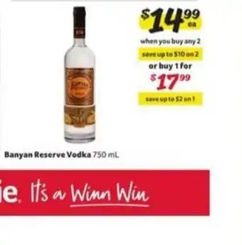Winn Dixie Banyan Reserve Vodka 750ml offer