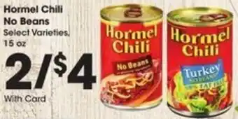 Kroger Hormel Chili No Beans 15 oz offer