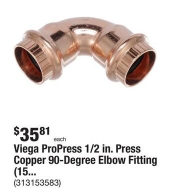 The Home Depot Viega propress 1/2 in. press copper 90-degree elbow fitting (15-pack) offer