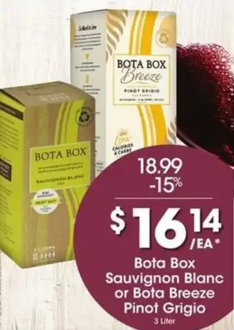 Kroger Bota Box Sauvigon Blanc or Bota Breeze Pinot Grigio 3Liter offer
