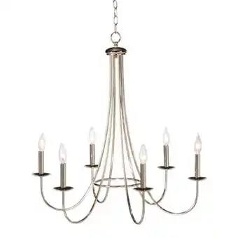 Six-light chandelier, polished nickel