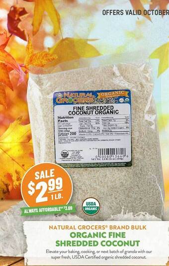 Natural Grocers Natural grocers brand bulk organic fine shredded coconut offer
