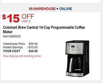 Costco Cuisinart brew central 14-cup programmable coffee maker offer