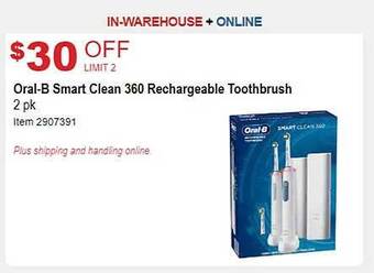 Costco Oral-b smart clean 360 rechargeable toothbrush offer