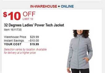 Costco 32 degrees ladies' power tech jacket offer