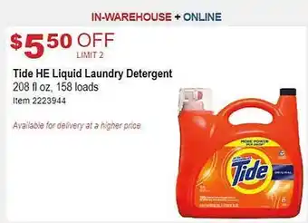 Costco Tide he liquid laundry detergent offer