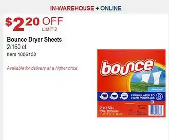 Costco Bounce dryer sheets offer