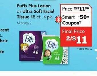 Family Dollar Puffs plus lotion or ultra soft facial tissue offer