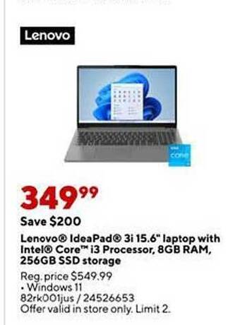 Staples Lenovo ideapad 3i 15.6 offer