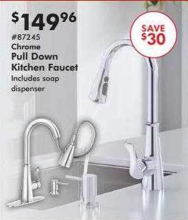 Chrome pull down kitchen faucet
