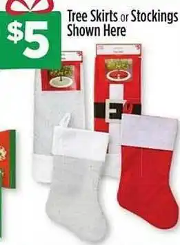 Dollar General Tree skirts or stockings shown here offer