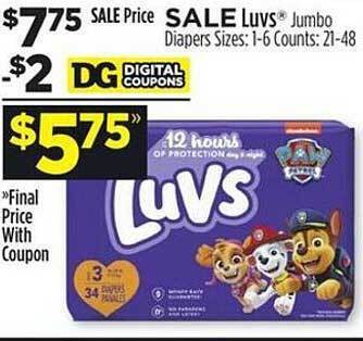 Dollar General Luvs jumbo diapers offer