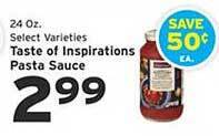 Hannaford Taste of inspirations pasta sauce offer