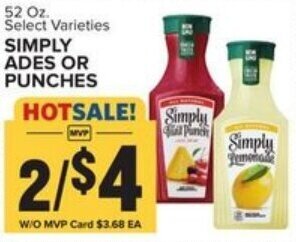 Food Lion Simply Ades or Punches 52 oz offer