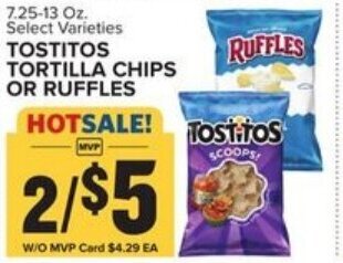 Food Lion Tostitos Tortilla Chips or Ruffles 7.25-13oz offer