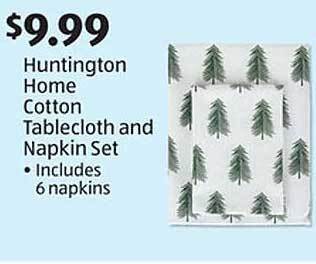 Aldi Huntington home cotton tablecloth and napkin set offer