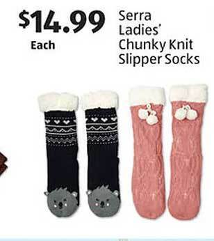 Aldi Serra ladies chunky knit slipper socks offer