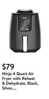 Walmart Ninja 4 quart air fryer with reheat & dehydrate, black, silver, af100wm offer