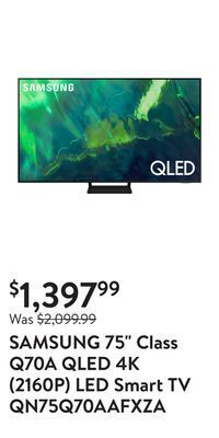 Walmart Samsung 75" class q70a qled 4k (2160p) led smart tv qn75q70aafxza offer
