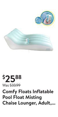 Walmart Comfy floats inflatable pool float misting chaise lounger, adult, unisex, blue offer