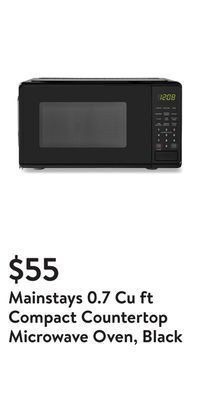 Walmart Mainstays 0.7 cu ft compact countertop microwave oven, black offer