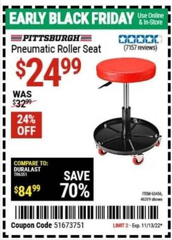 Harbor Freight Tools Pittsburgh pneumatic roller seat offer