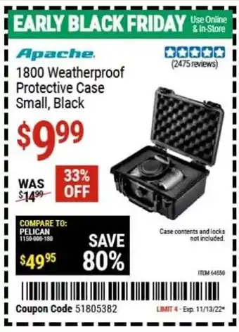 Harbor Freight Tools Apache 1800 weatjerproof protective case small black offer
