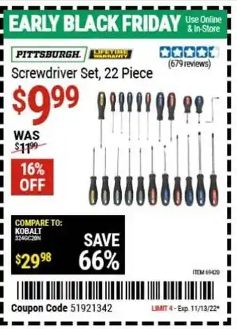 Harbor Freight Tools Pittsburgh screwdriver set 22 piece offer