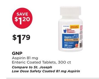 Good Neighbor Pharmacy Gnp aspirin 81 mg enteric coated tablets offer