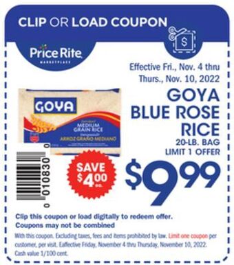 Price Rite Goya blue rose rice offer
