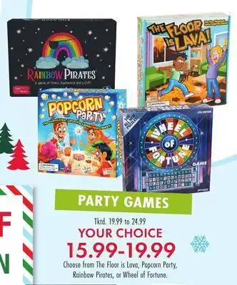 Boscov's Lava, popcorn party, rainbow pirates, or wheel of fortune, party games offer