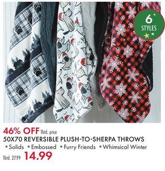 Boscov's 50x70 reversible plush-to-sherpa throws offer