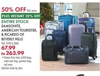 Boscov's Entire stock samsonite, american tourister, & ricardo of beverly hills offer