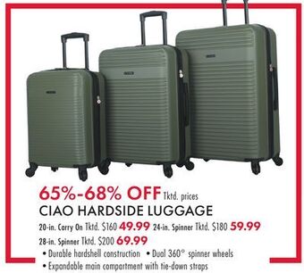 Boscov's Ciao hardside luggage offer