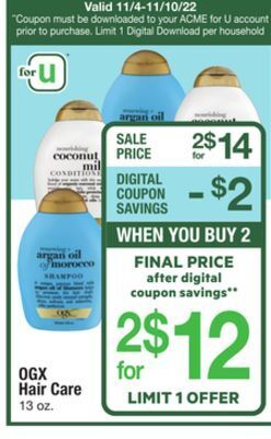 ACME Ogx hair care offer