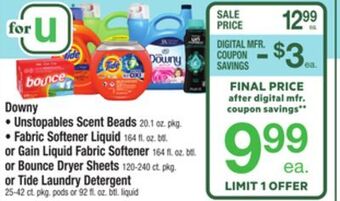 ACME Downy • unstopables scent beads 20.1 oz. pkg. • fabric softener liquid 164 fl. oz. btl. or gain liquid fabric softener 164 fl offer