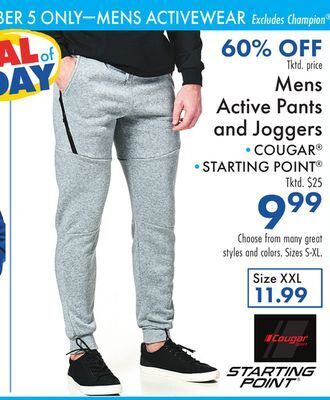 Boscov's Mens active pants and joggers offer