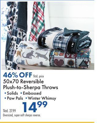 Boscov's 50x70 reversible plush-to-sherpa throws offer