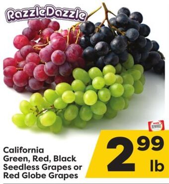 Weis Markets California green, red, black seedless grapes or red globe grapes offer