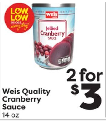 Weis Markets Weis quality cranberry sauce offer