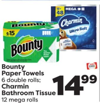 Weis Markets Bounty paper towels 6 double rolls charmin bathroom tissue 12 mega rolls offer