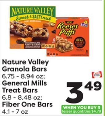 Weis Markets Nature valley granola bars 6.75-8.94 oz general mills treat bars 6.8-8.48 oz fiber one bars 4.1-7 oz offer