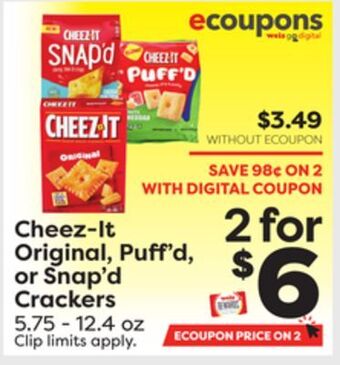 Weis Markets Cheez-it original, puff'd, or snap'd crackers offer