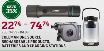 Coleman one source rechargeable products, batteries and charging stations