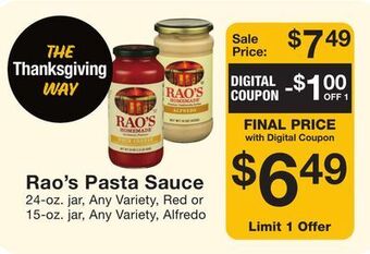 Fairway Store Market Rao's pasta sauce offer