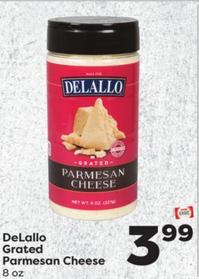 Weis Markets Delallo grated parmesan cheese offer