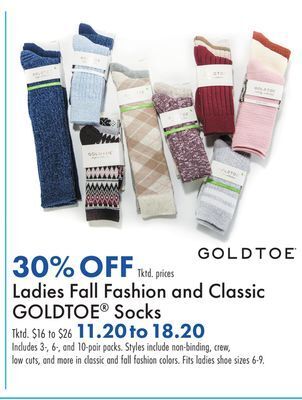 Boscov's Ladies fall fashion and classic goldtoe® socks offer